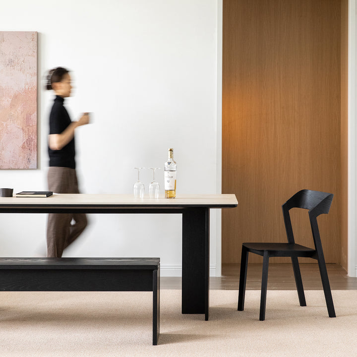 Minimalist ash wood dining chair pearl color swatches.