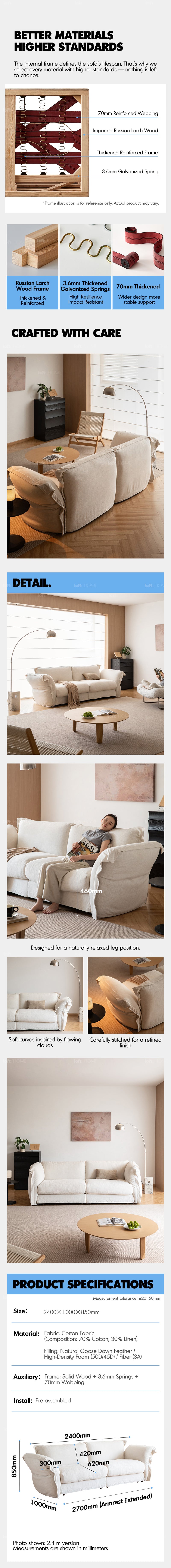 Minimalist Cotton Fabric 3 Seater Sofa BLAIR Good to Know - 4