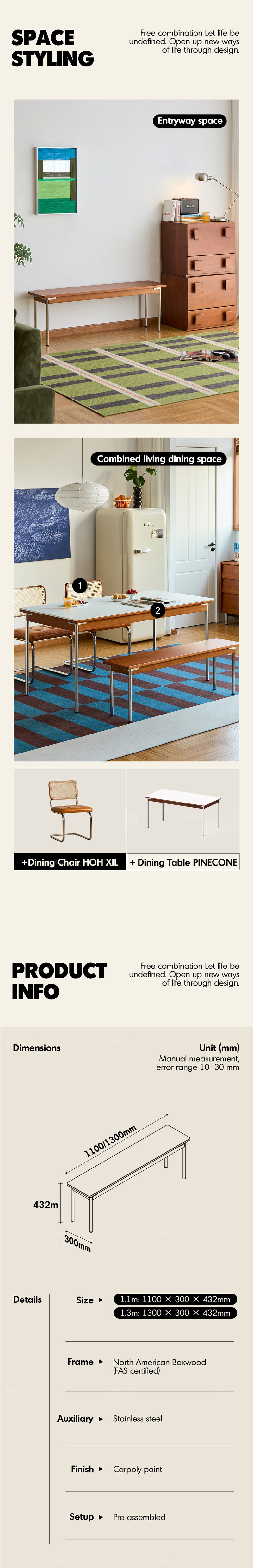 Bauhaus Boxwood Dining Bench PINECONE Good to Know - 4