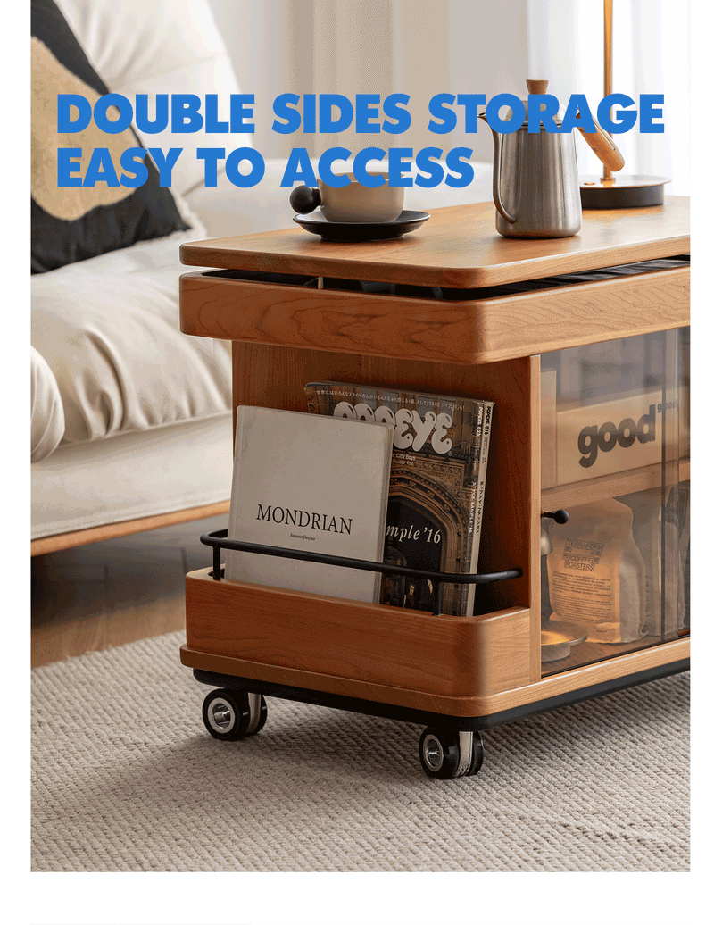 Scandinavian Cherry Wood Wheeled Trolley Side Table DRIFT Good to Know - 7