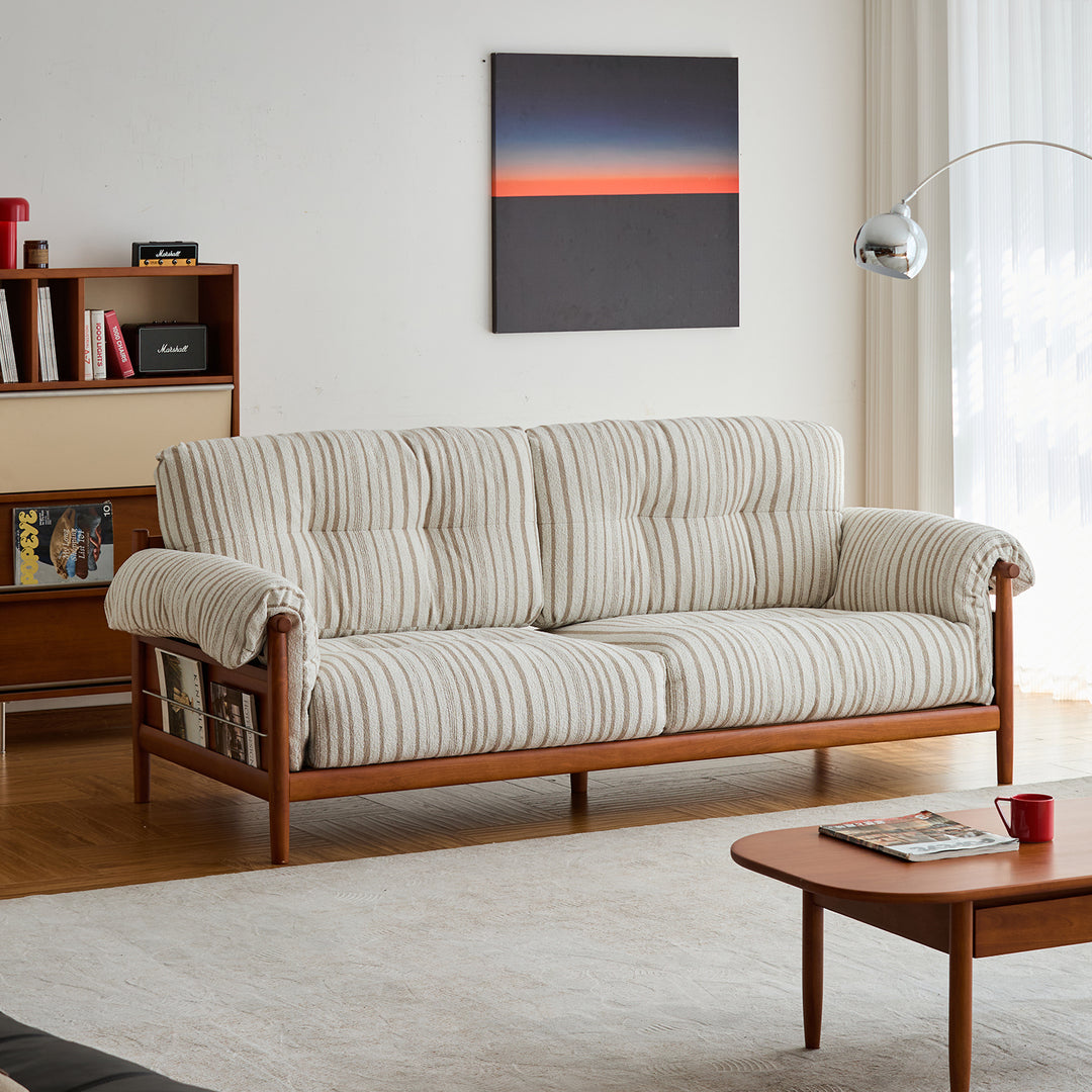 Scandinavian chenille velvet fabric boxwood 3 seater sofa open backed with context.
