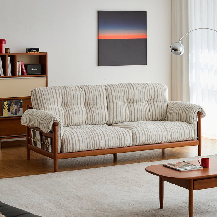 Scandinavian chenille velvet fabric boxwood 3 seater sofa open backed with context.