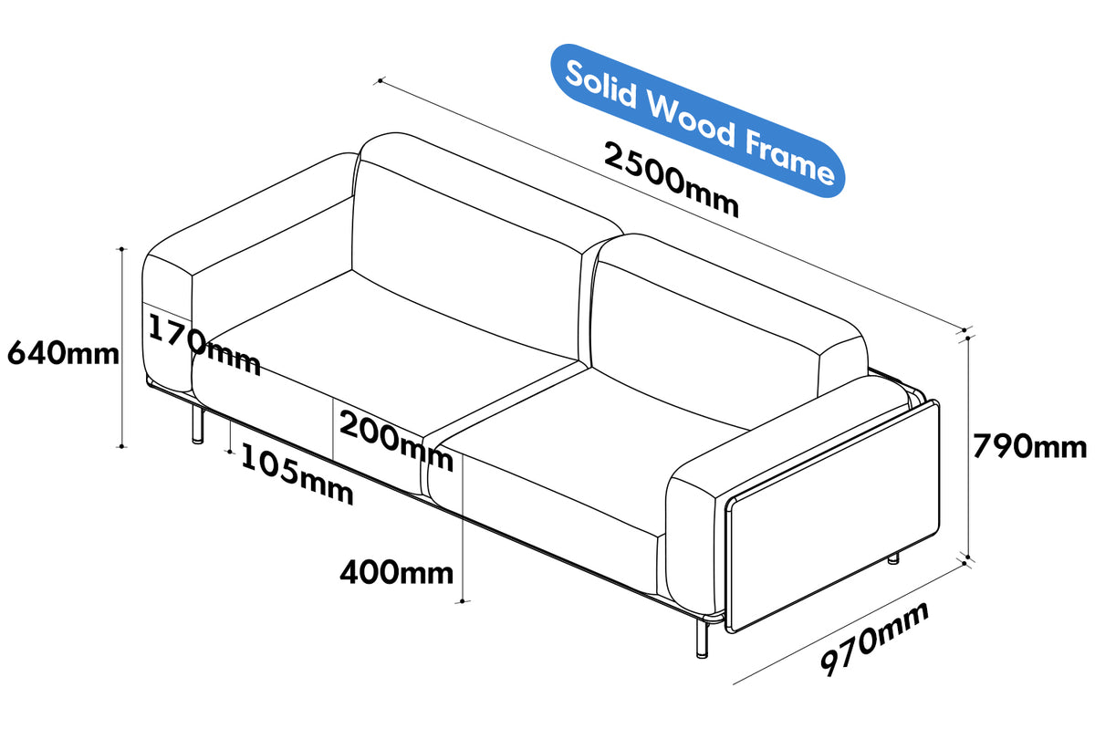 Scandinavian Boucle Fabric 4 Seater Sofa HARVEST Size Chart