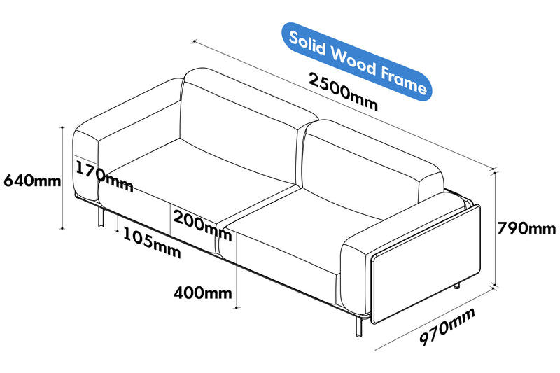 Scandinavian Boucle Fabric 4 Seater Sofa HARVEST Size Chart