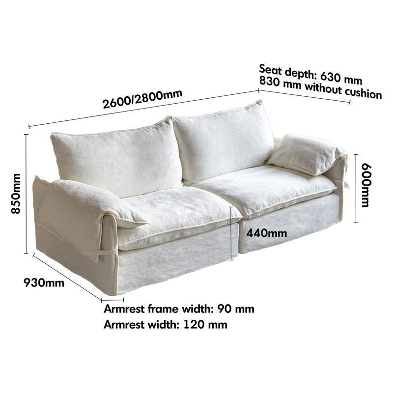 Cream Cotton Fabric 4 Seater Sofa FOLDING EAR Size Chart