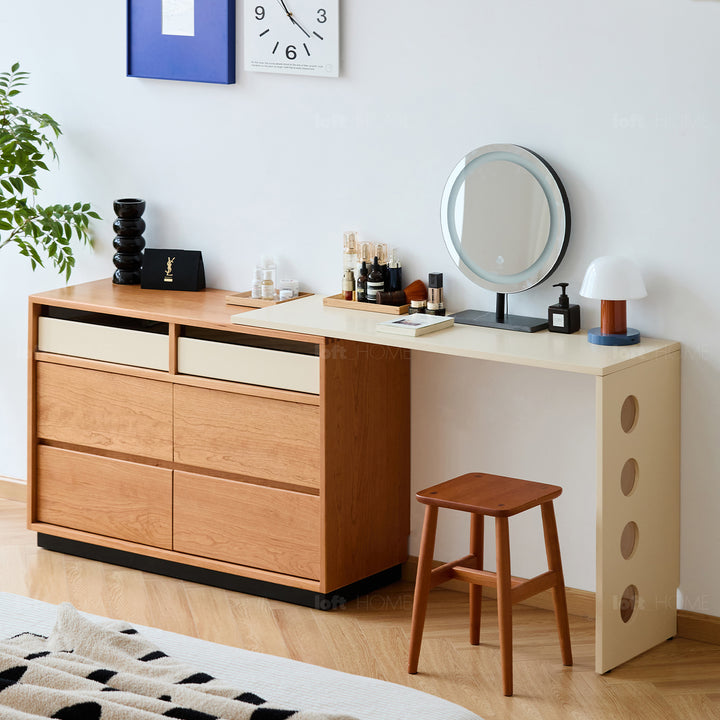 Scandinavian cherry wood dressing table timeless color swatches.