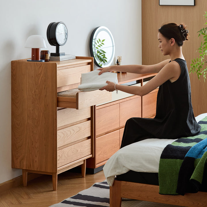 Scandinavian cherry wood chest of drawers vista material variants.