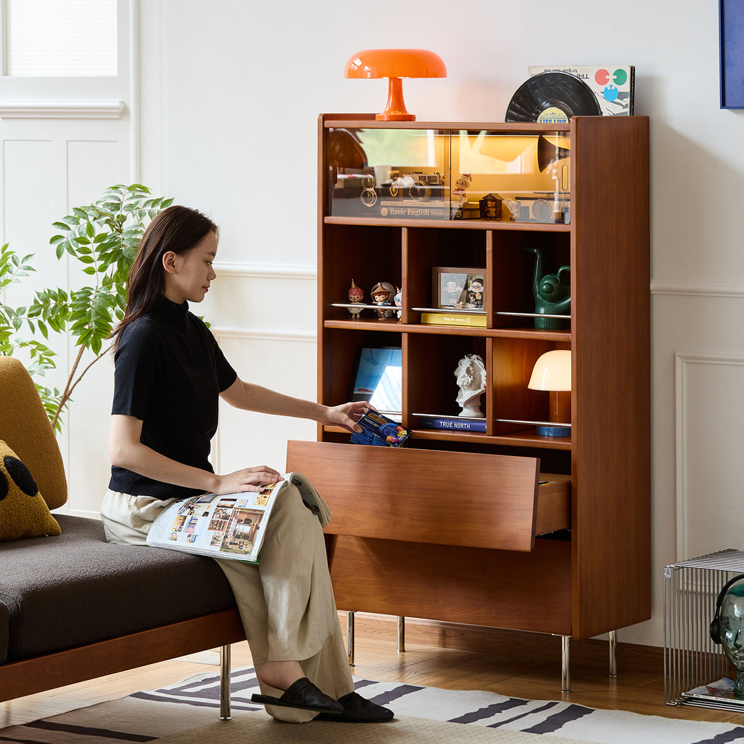 Vintage boxwood display cabinet mies material variants.