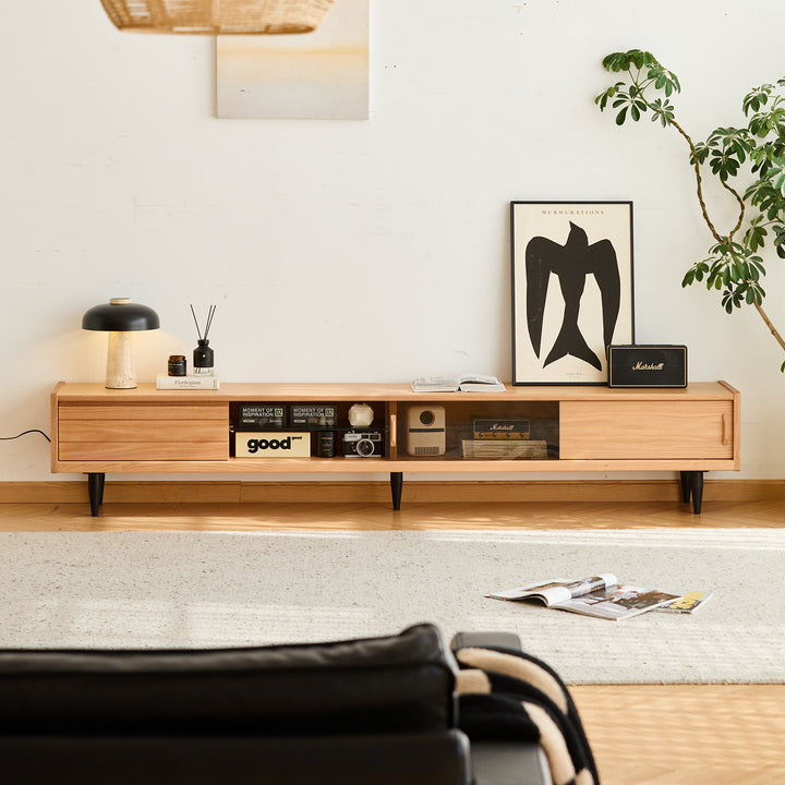 Scandinavian oak wood tv console lyne with context.