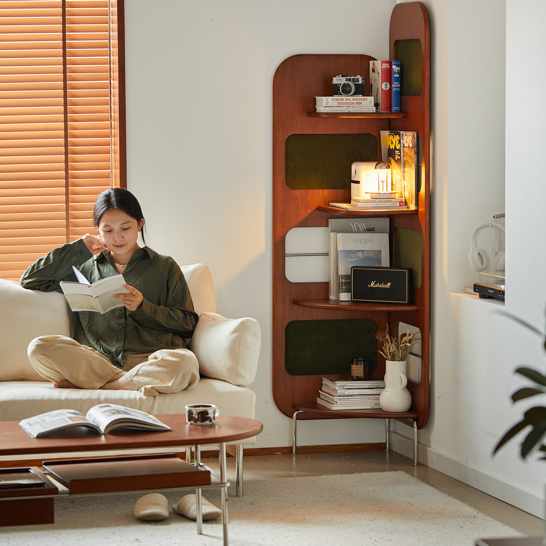 Vintage boxwood corner shelf strato material variants.