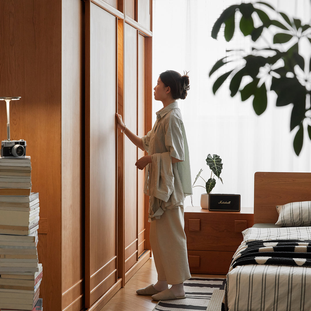 Scandinavian cherry wood sliding door wardrobe autumn size charts.