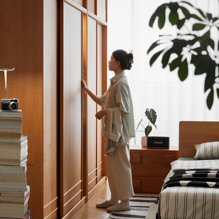 Scandinavian cherry wood sliding door wardrobe autumn size charts.
