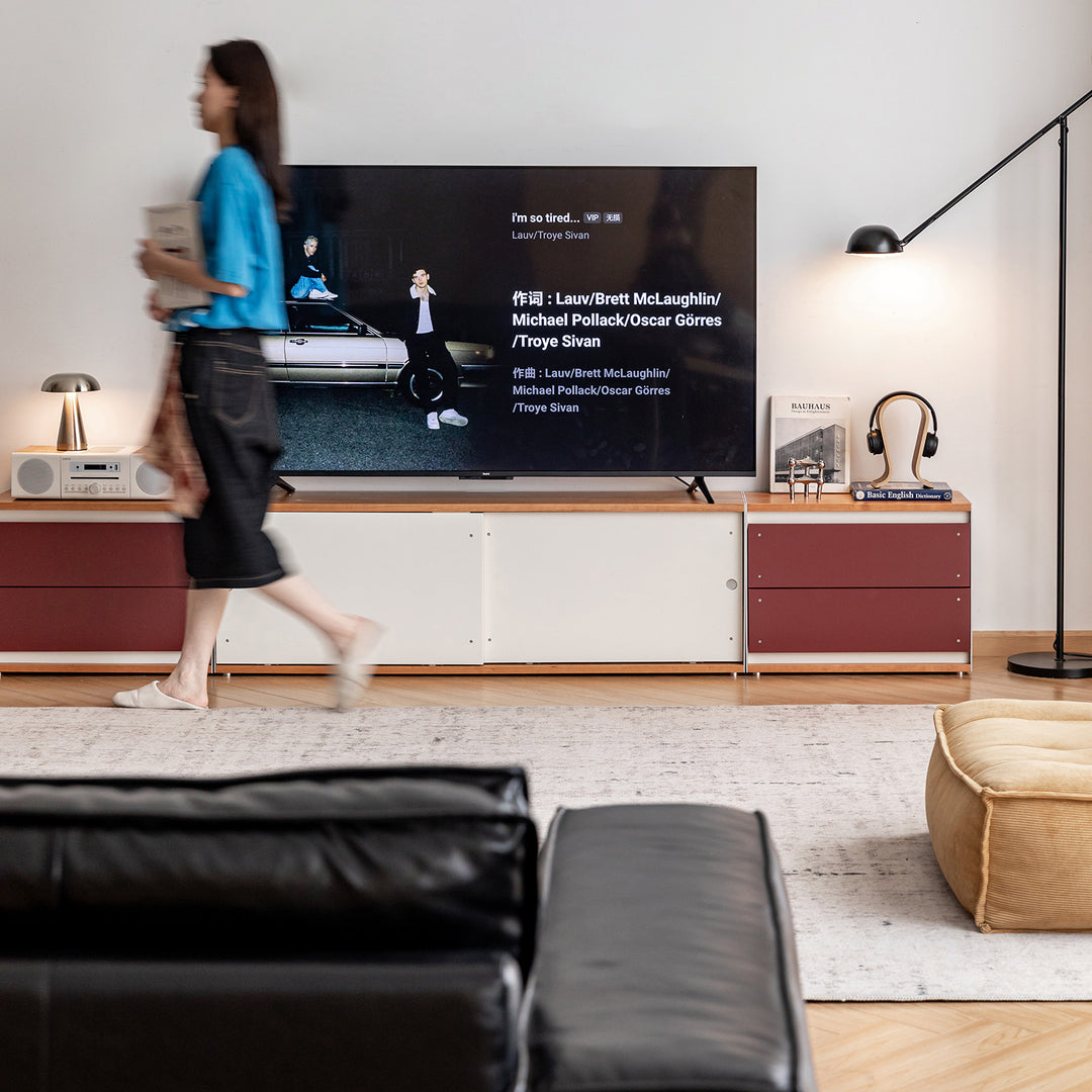 Bauhaus-aluminium-modular-tv-console-geometric color swatches.