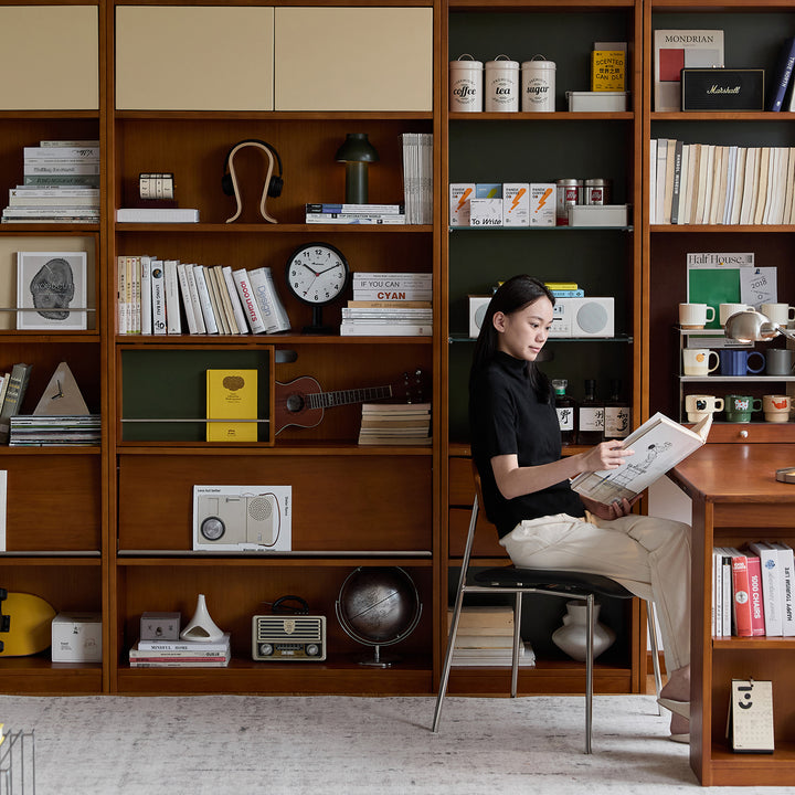 Vintage boxwood extendable study desk boodshelf mies color swatches.