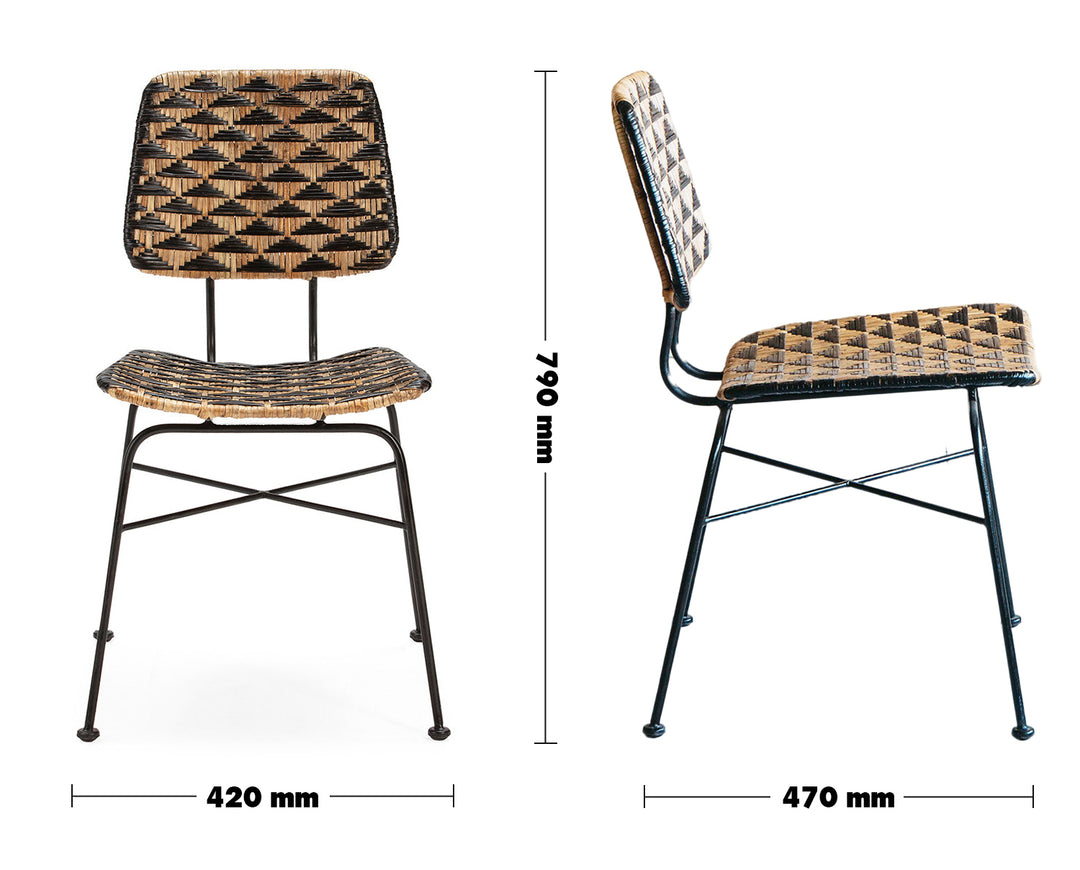 Bohemian Rattan Dining Chair LARRY Size Chart