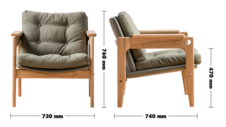 Japandi Boucle Fabric 1 Seater Sofa RENATA Size Chart