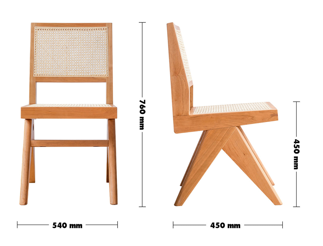 Japandi Rattan Dining Chair JEANNERET Size Chart