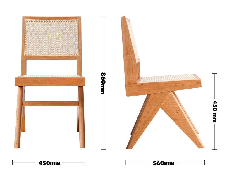 Scandinavian Rattan Dining Chair JEANNERET Size Chart