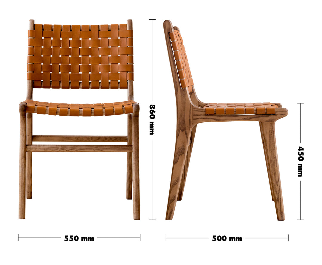 Japandi Leather Dining Chair PASADENA Size Chart