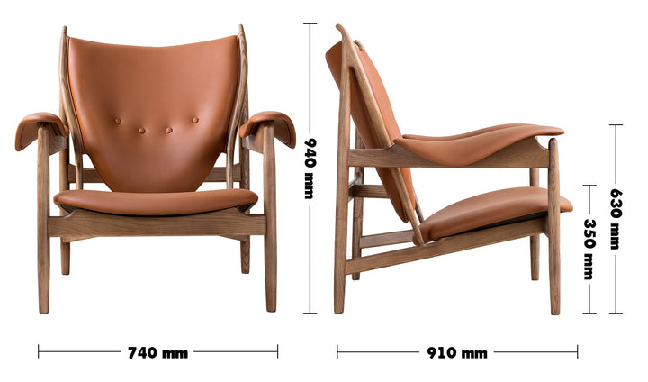 Japandi Leather 1 Seater Sofa CHIEFTAIN Size Chart