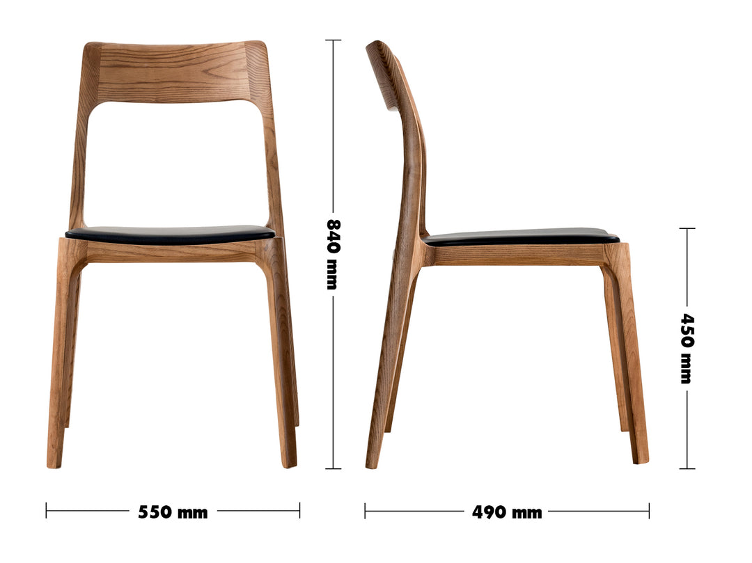 Japandi Wood Dining Chair SLEEK Size Chart