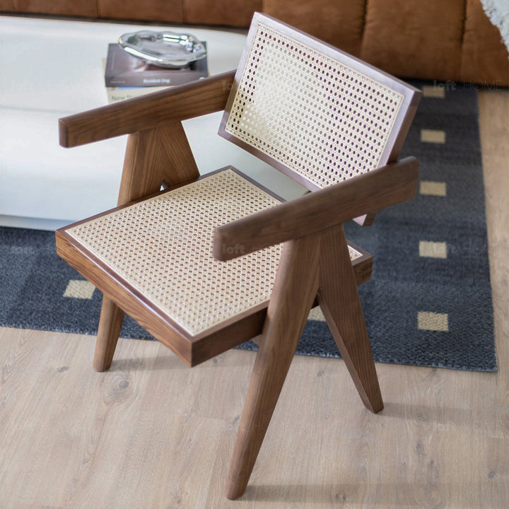 Japandi Rattan Armrest Dining Chair JEANNERET Detail 12