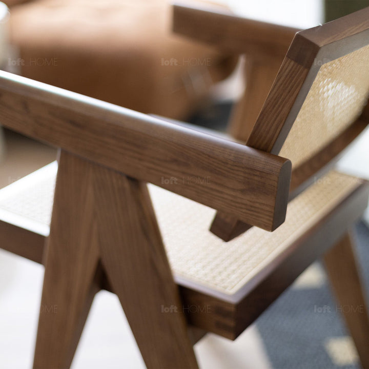 Japandi Rattan Armrest Dining Chair JEANNERET Detail 5