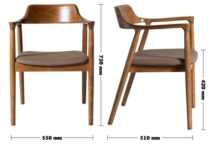 Japandi wood dining chair hiroshima size charts.