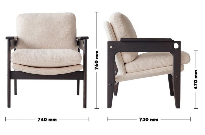 Japandi Boucle Fabric 1 Seater Sofa MVIEW Size Chart