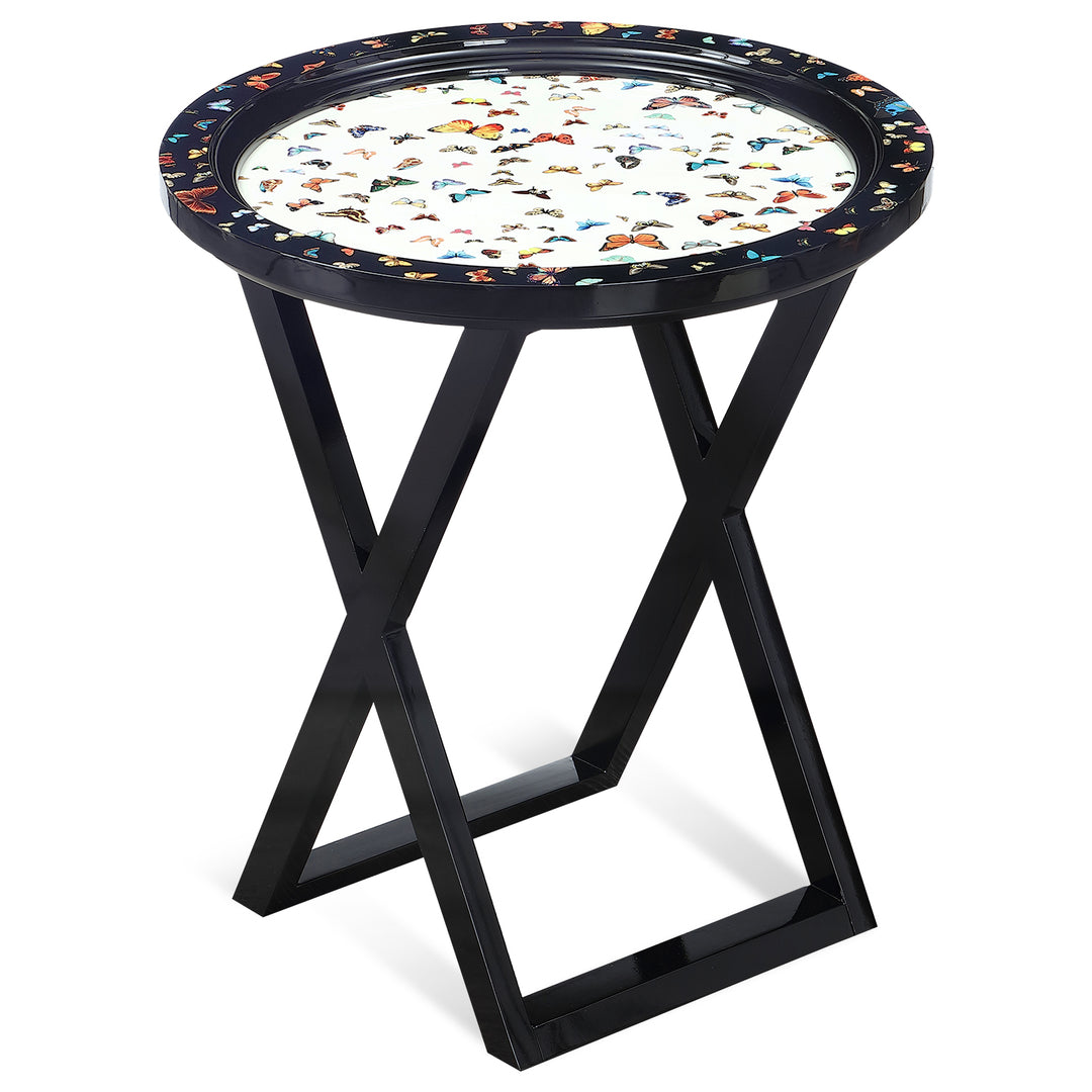 Eclectic Wood Side Table FLUTTER White Background