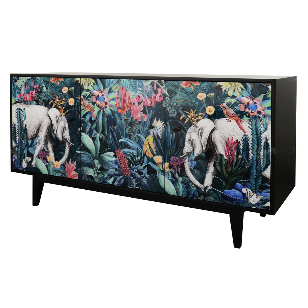 Eclectic Wood Storage Cabinet Low JUNGLE In-context