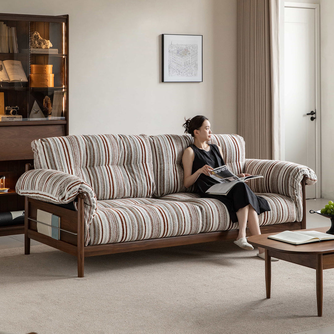 Scandinavian chenille velvet fabric walnut wood 3 seater sofa sofa open backed material variants.