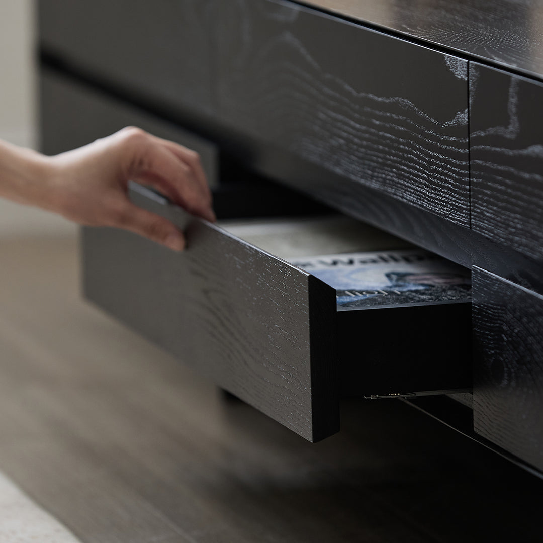 Minimalist ash wood tv console shadow material variants.