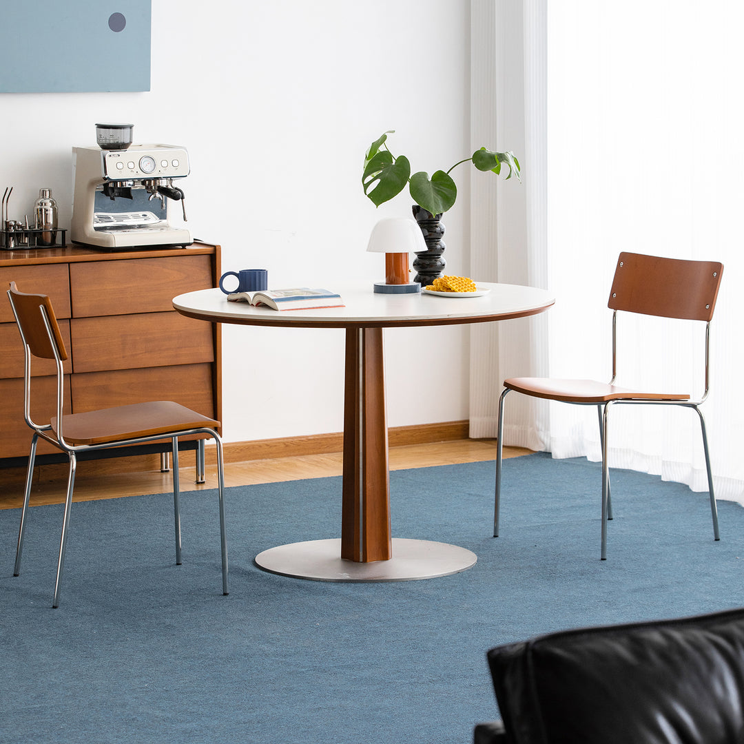 Scandinavian boxwood armless dining chair pinecone material variants.