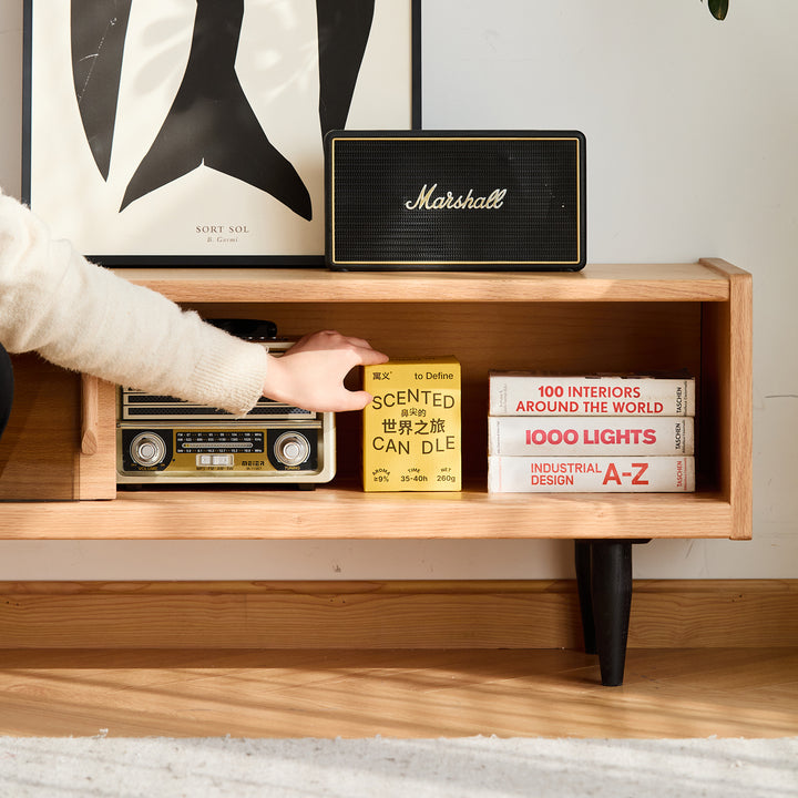 Scandinavian oak wood tv console lyne in details.