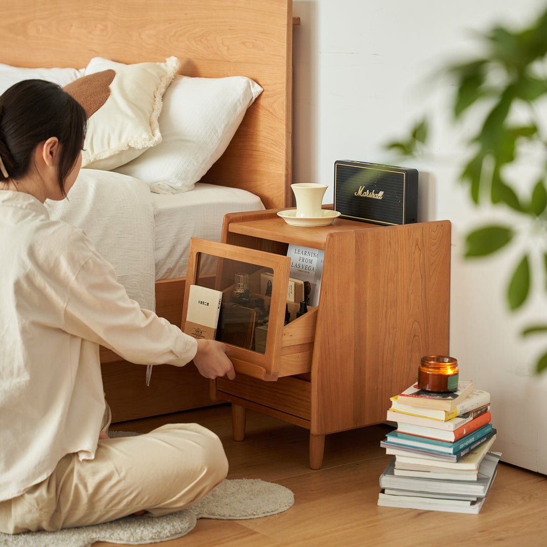 Scandinavian cherry wood side table shell material variants.