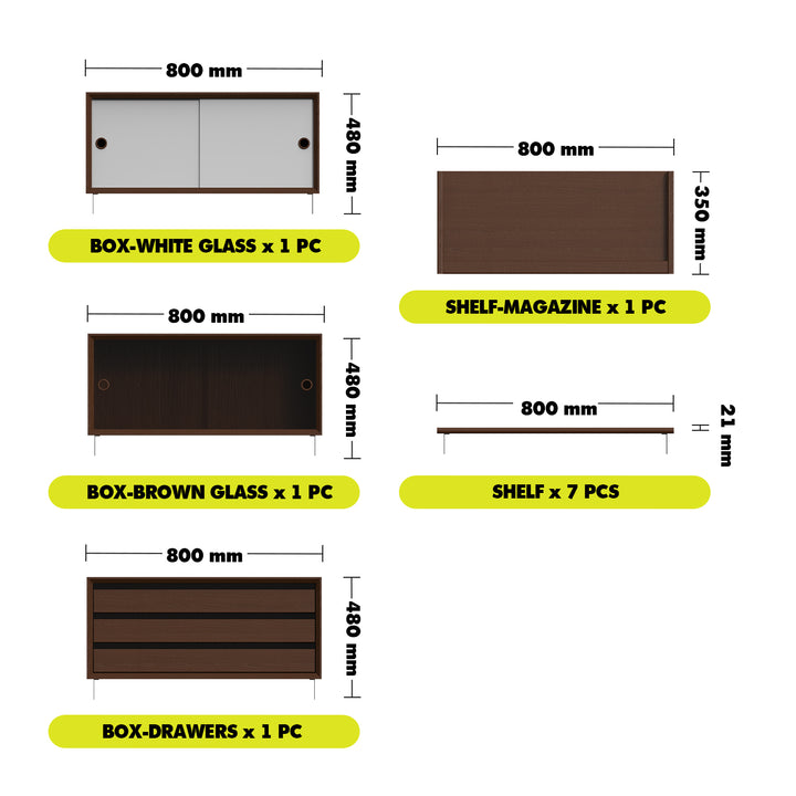 Vintage boxwood modular hanging wall shelf system muse dining material variants.