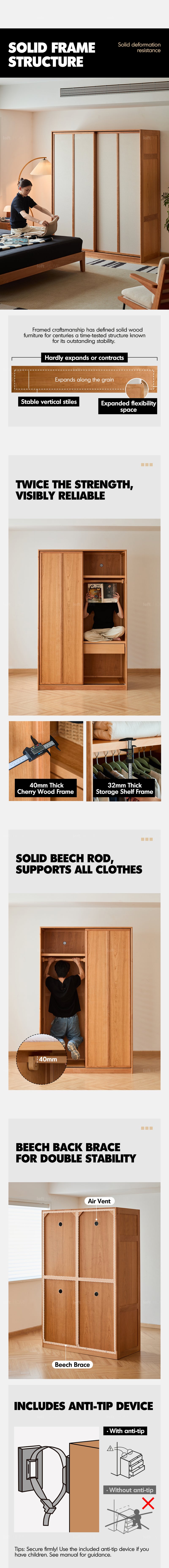 Scandinavian Cherry Wood Sliding Door Wardrobe KANGAROO Good to Know - 5