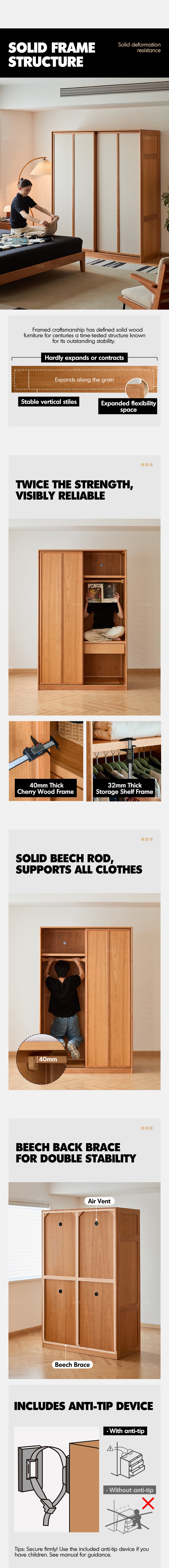 Scandinavian Cherry Wood Sliding Door Wardrobe KANGAROO Good to Know - 5