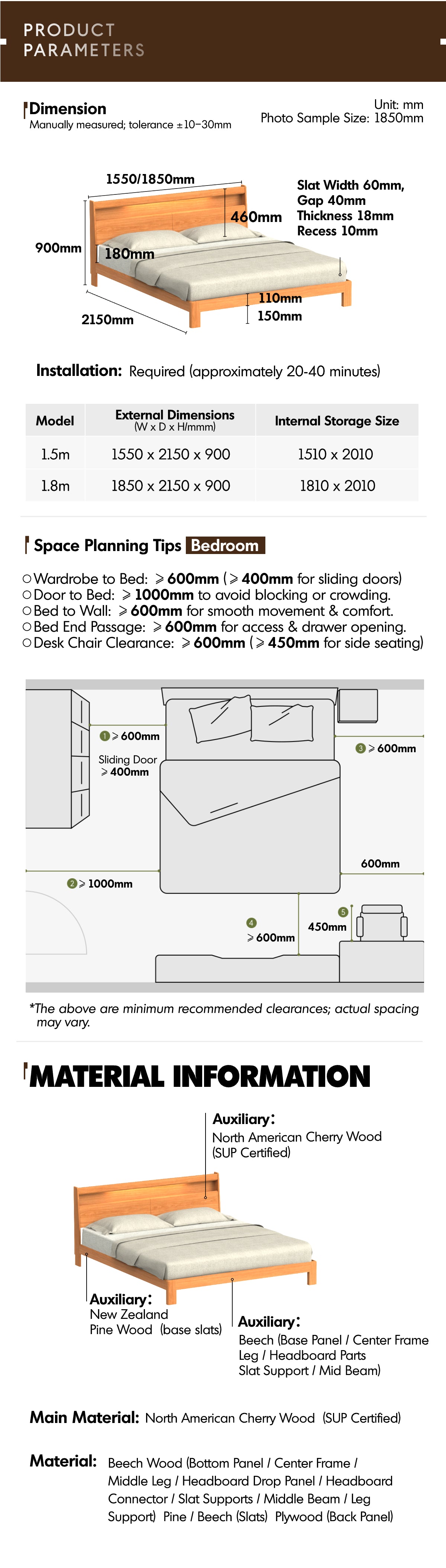Scandinavian Cherry Wood Bed ACCOMPANY LIGHT Good to Know - 11