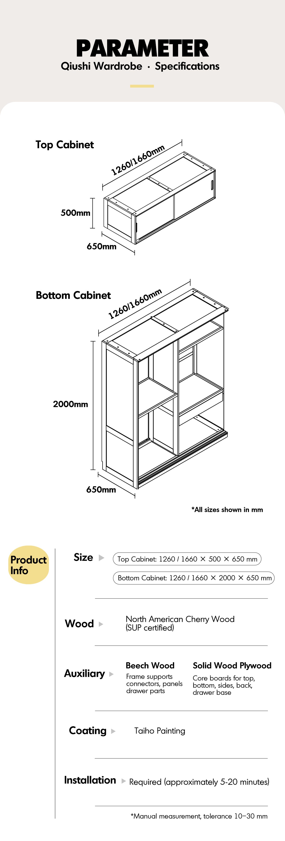 Scandinavian Cherry Wood Sliding Door Wardrobe AUTUMN More Details and Instruction_12