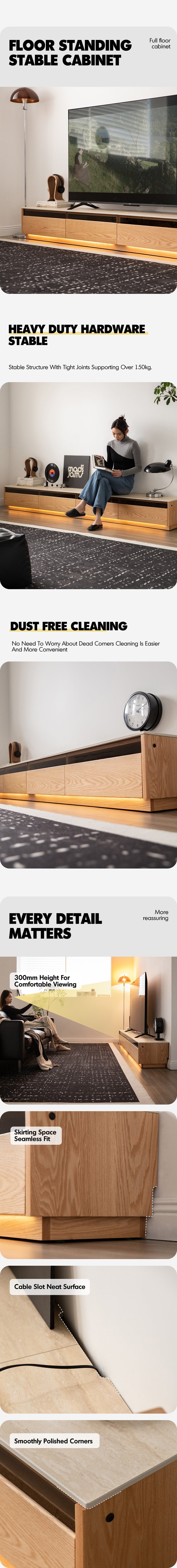 Scandinavian Oak Wood TV Console FLOATING LIGHT Good to Know - 7