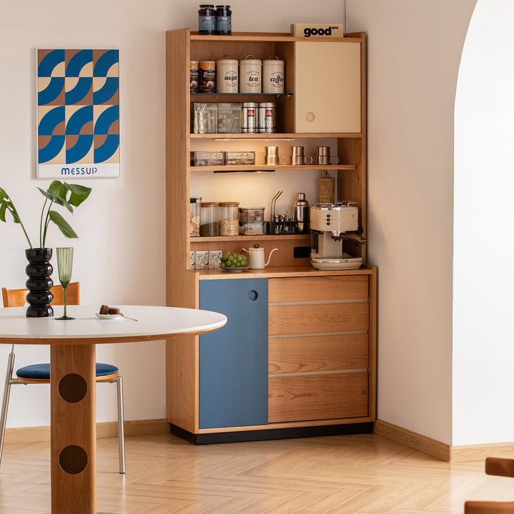 Scandinavian cherry wood storage side cabinet time in real life style.