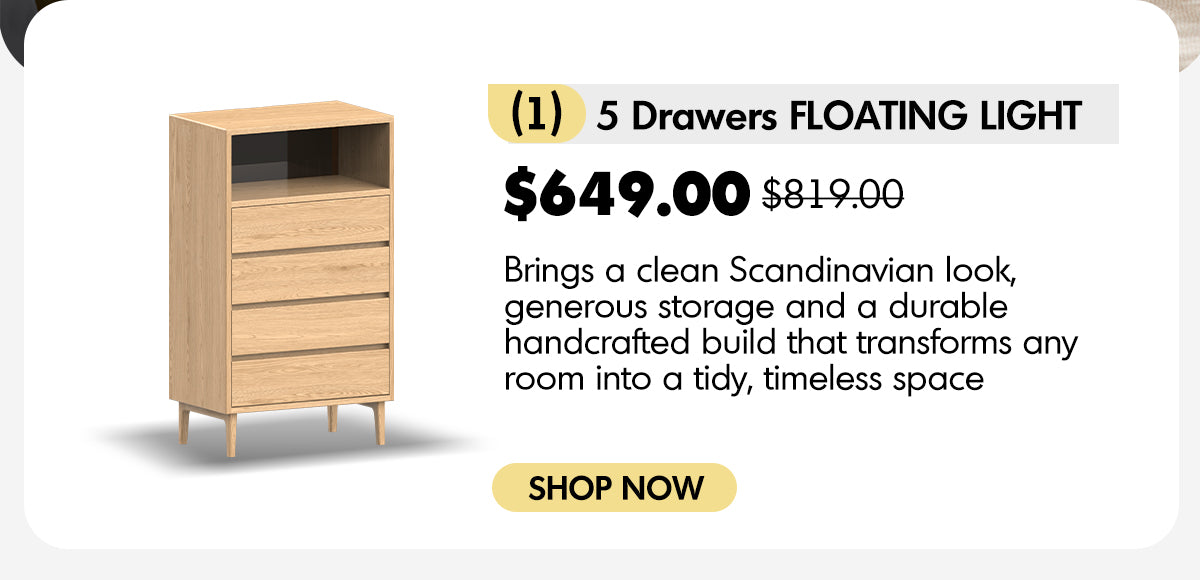 Scandinavian Oak Wood Chest Of 6 Drawers FLOATING LIGHT Good to Know - 5