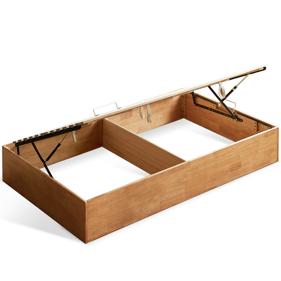 Scandinavian rubber wood kids storage bed mireo in white background.