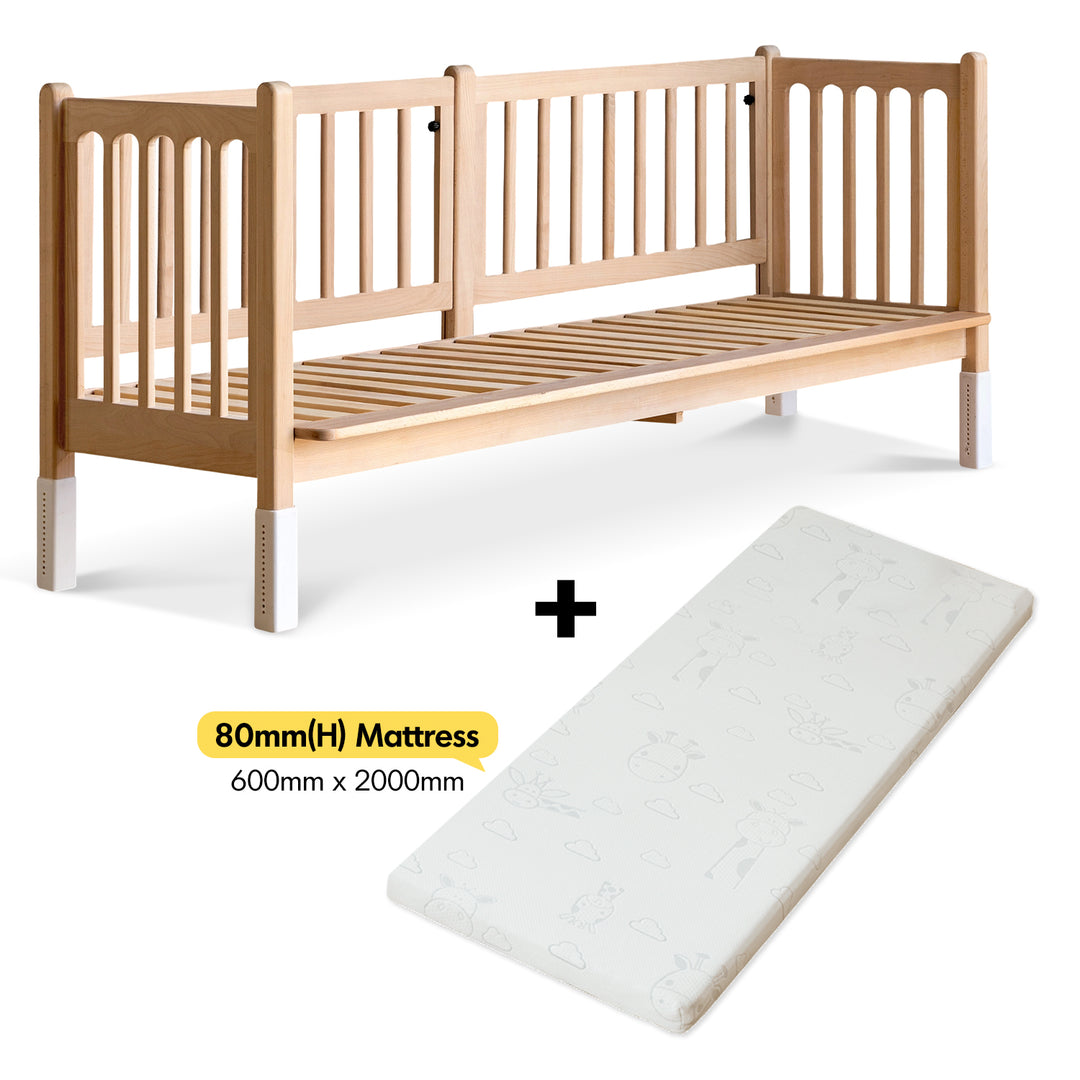 Scandinavian beech wood height adjustable kids sidecar bed with mattress set sova environmental situation.