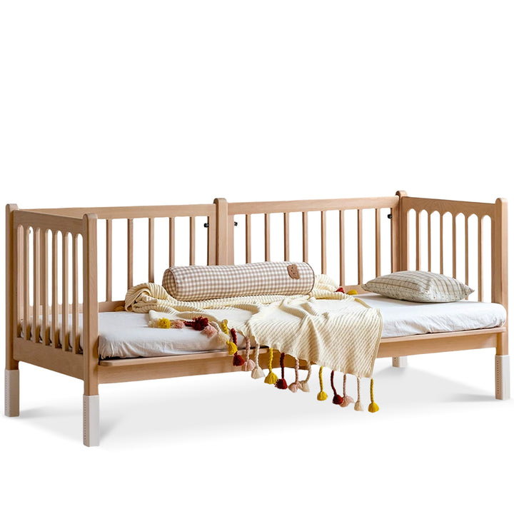 Scandinavian Beech Wood Height Adjustable Kids Sidecar Bed With Mattress Set SOVA