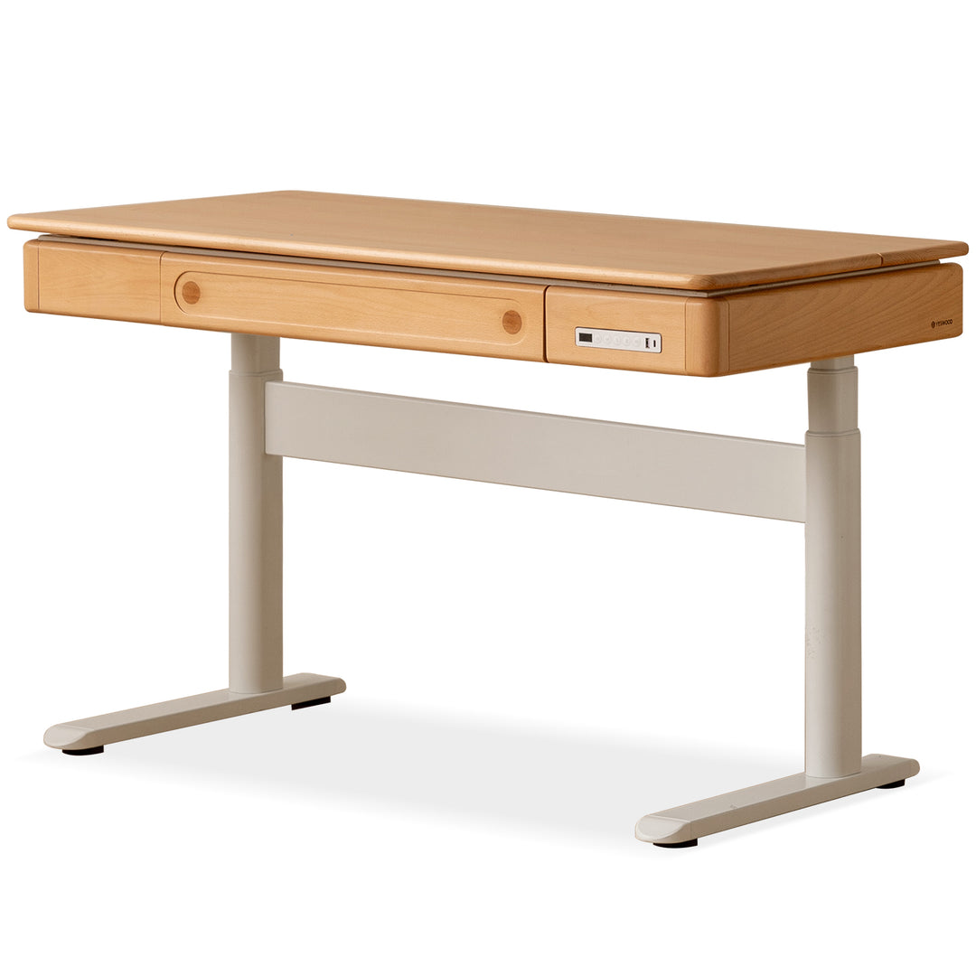 Scandinavian beech wood electric height adjustable kids study table with intergrated led light orbita conceptual design.