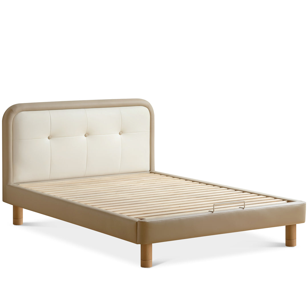 Modern microfiber leather kids bed cradle in white background.