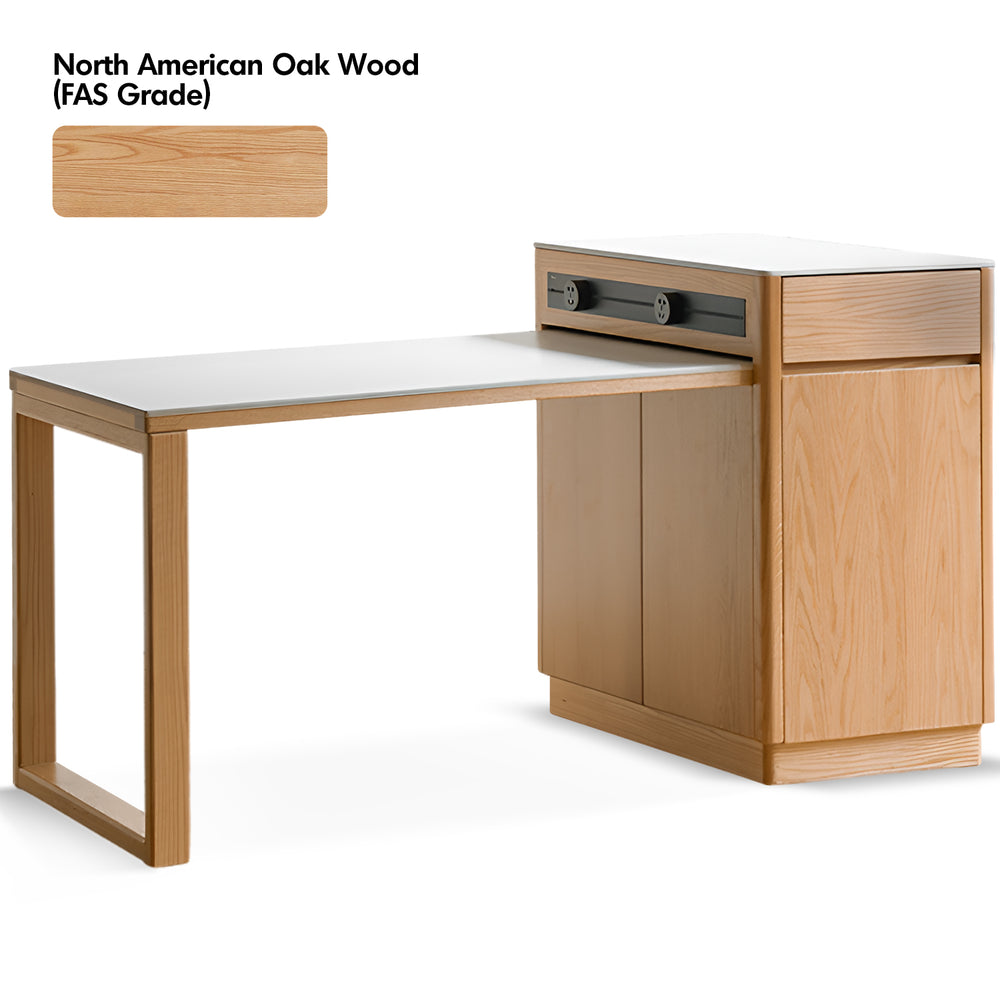 Scandinavian oak wood sintered stone extendable island dining table with cabinet flexa environmental situation.